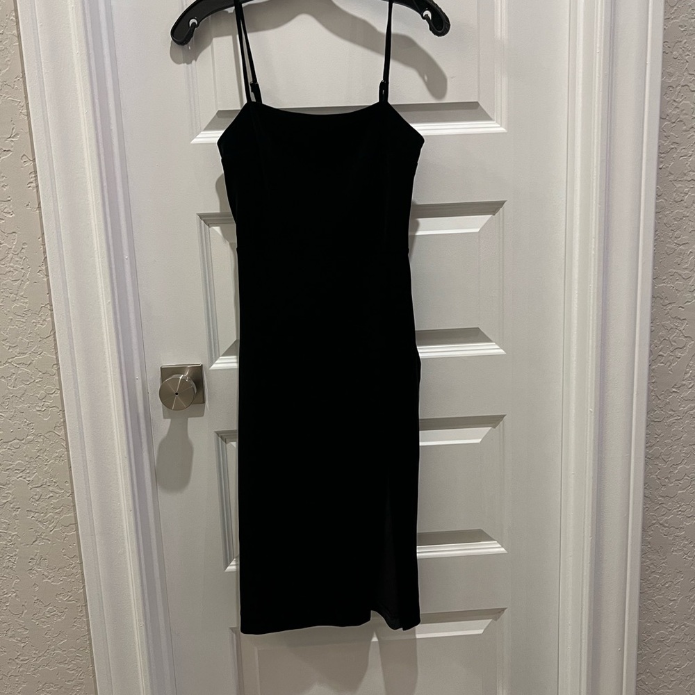 Express Black Midi Dress with Spaghetti Straps, velvet material